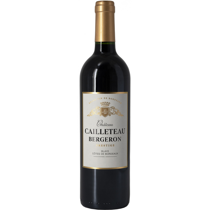 A bottle of 2020 Chateau Cailleteau Bergeron, Rouge on white background