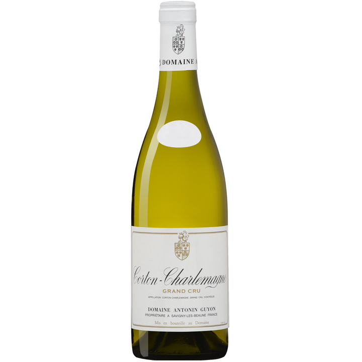 Bottle of 2022 Domaine Antonin Guyon Corton-Charlemagne Grand Cru, a prestigious white Burgundy wine with refined elegance, vibrant minerality, and ageing potential.