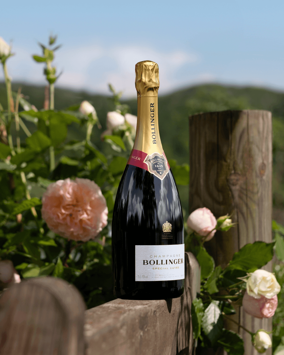 Bollinger bottle with flower background