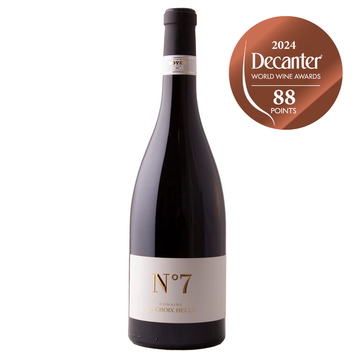 Domaine La Croix Belle No. 7 Languedoc Red Wine Bottle with a simple white label with gold embossed lettering – Awarded 88 Points at Decanter World Wine Awards