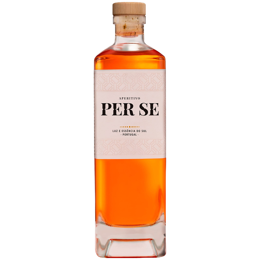 Straight-on view of the Per Se Aperitivo bottle featuring its vibrant orange hue and minimalist design.