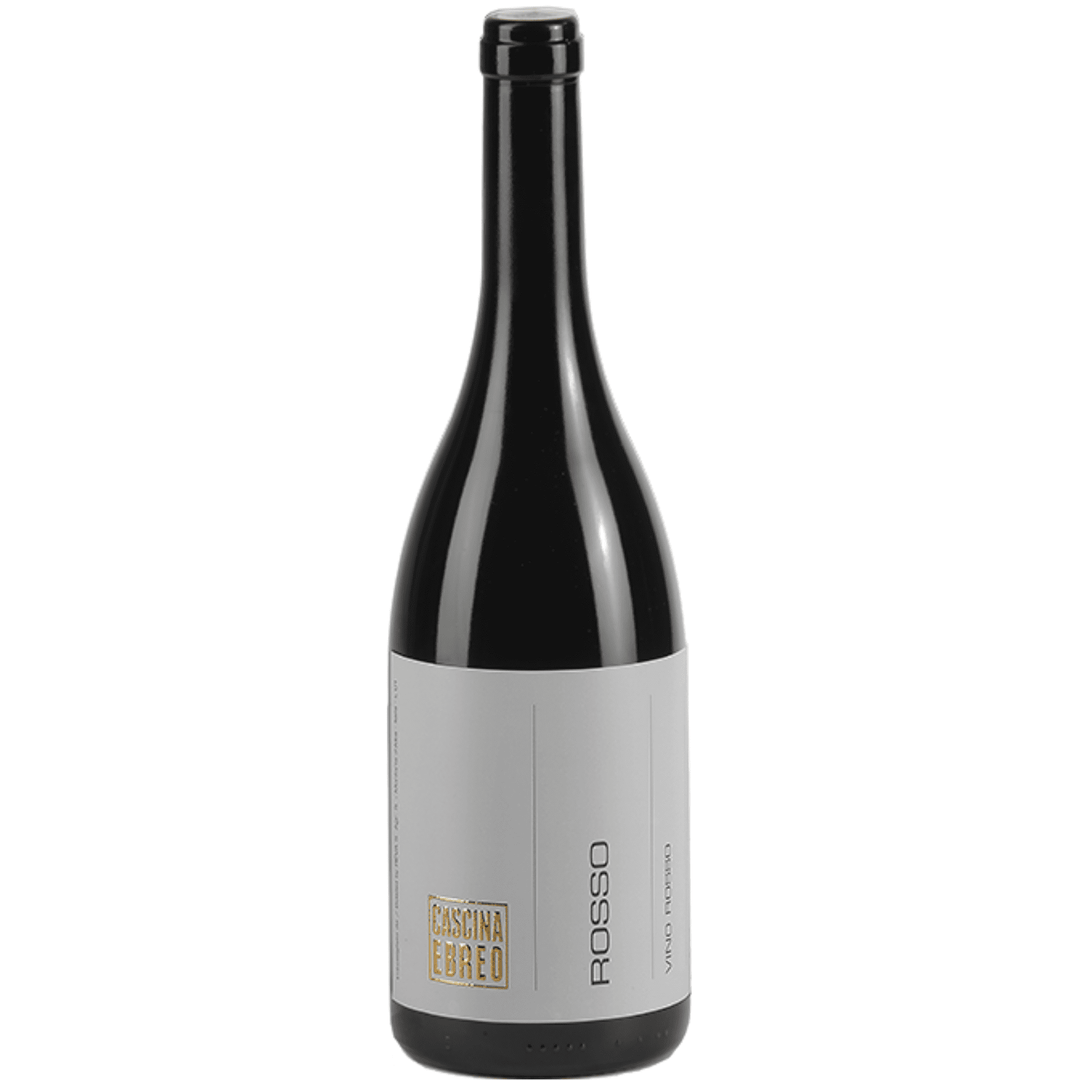 A bottle of Cascina Ebreo Rosso wine with a minimalist label design on a white background.