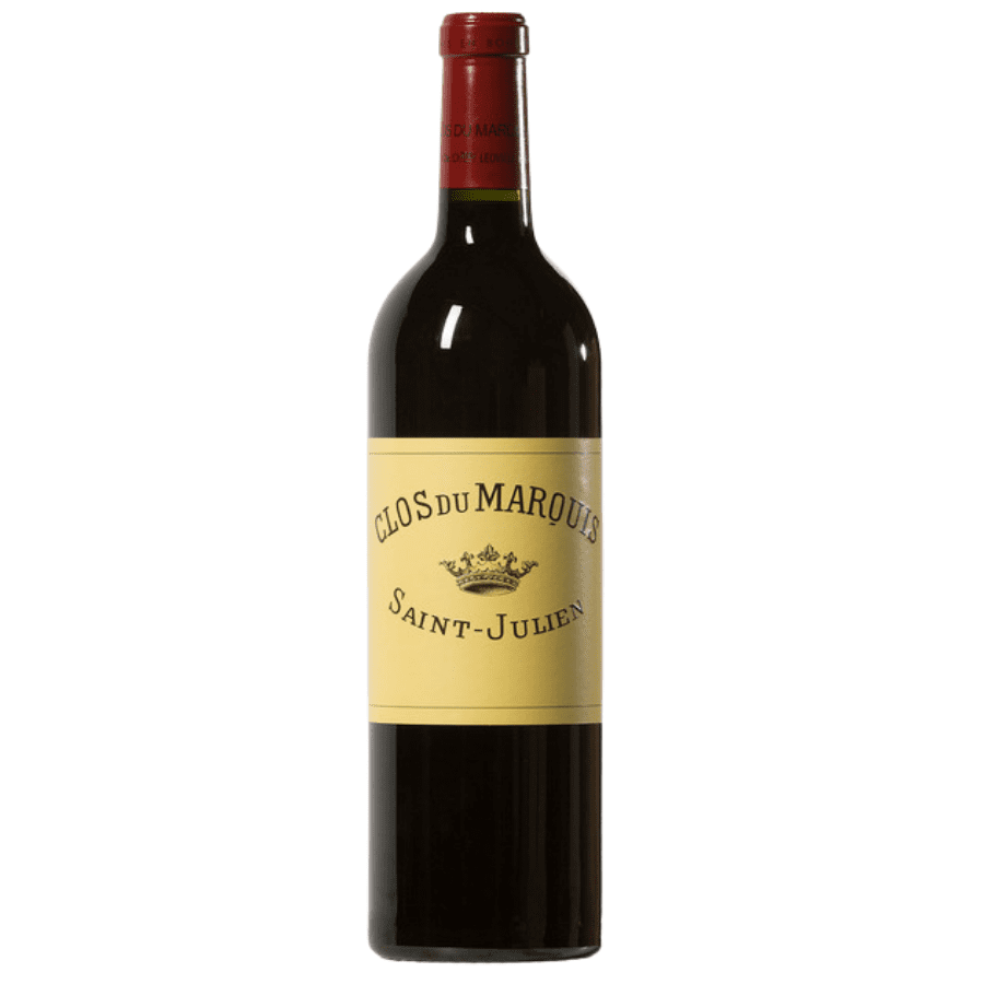 Clos du Marquis Saint-Julien red wine bottle with a yellow label and red capsule.