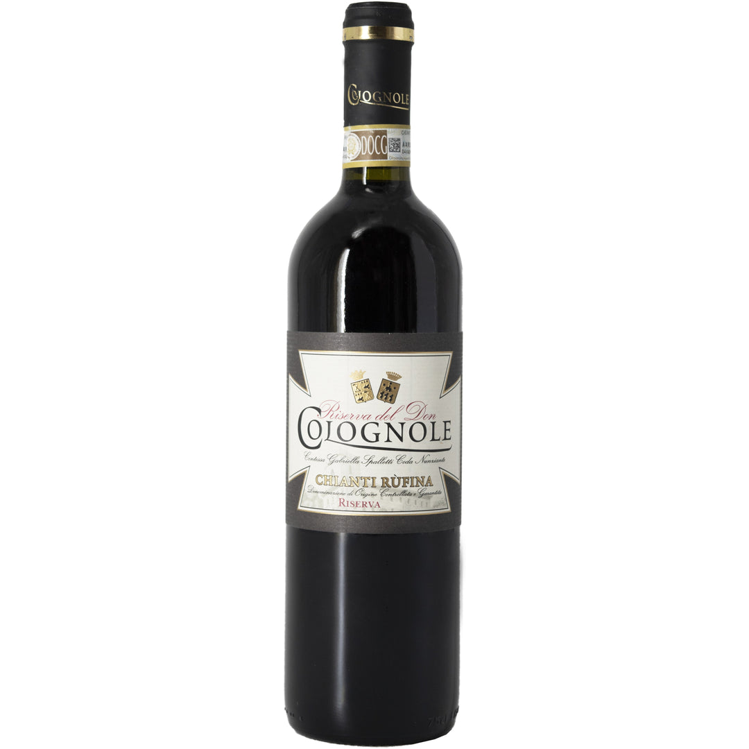 A bottle of Colognole Chianti Rufina Riserva 2015, featuring a classic Italian wine label with gold and black accents.