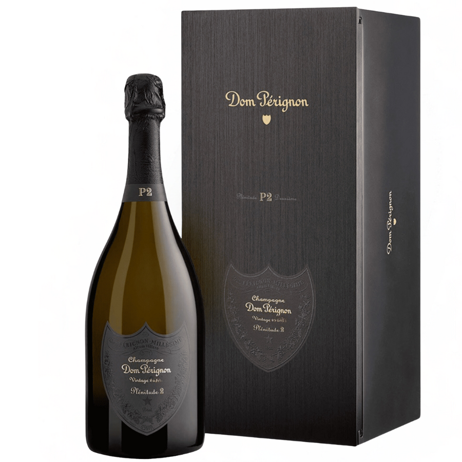 Dom Pérignon P2 Champagne bottle with luxury black box packaging, showcasing the prestige and elegance of this vintage sparkling wine.