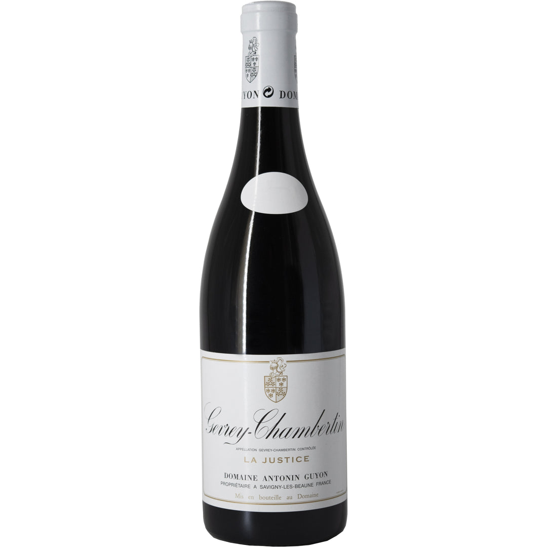 Bottle of Domaine Antonin Guyon Gevrey-Chambertin La Justice red wine showcasing its elegant label and refined Burgundy origin.