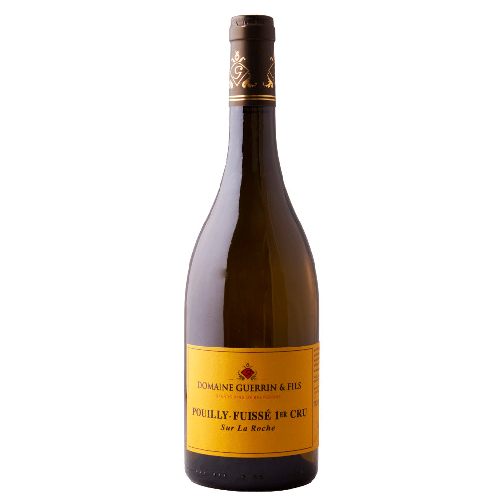 Domaine Guerrin Pouilly-Fuissé 1er Cru Sur La Roche wine bottle showcasing the elegance of French Burgundy wines.