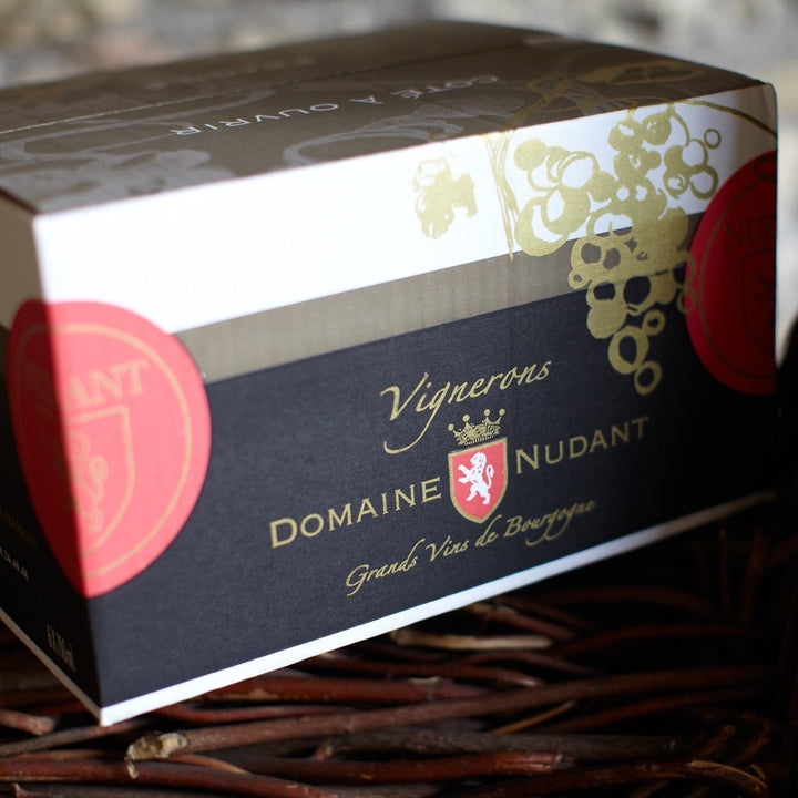 Domaine Nudant branded wine box featuring their elegant packaging.