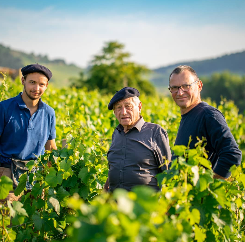 Three generations of the Bouzereau family in their vineyard in Burgundy.