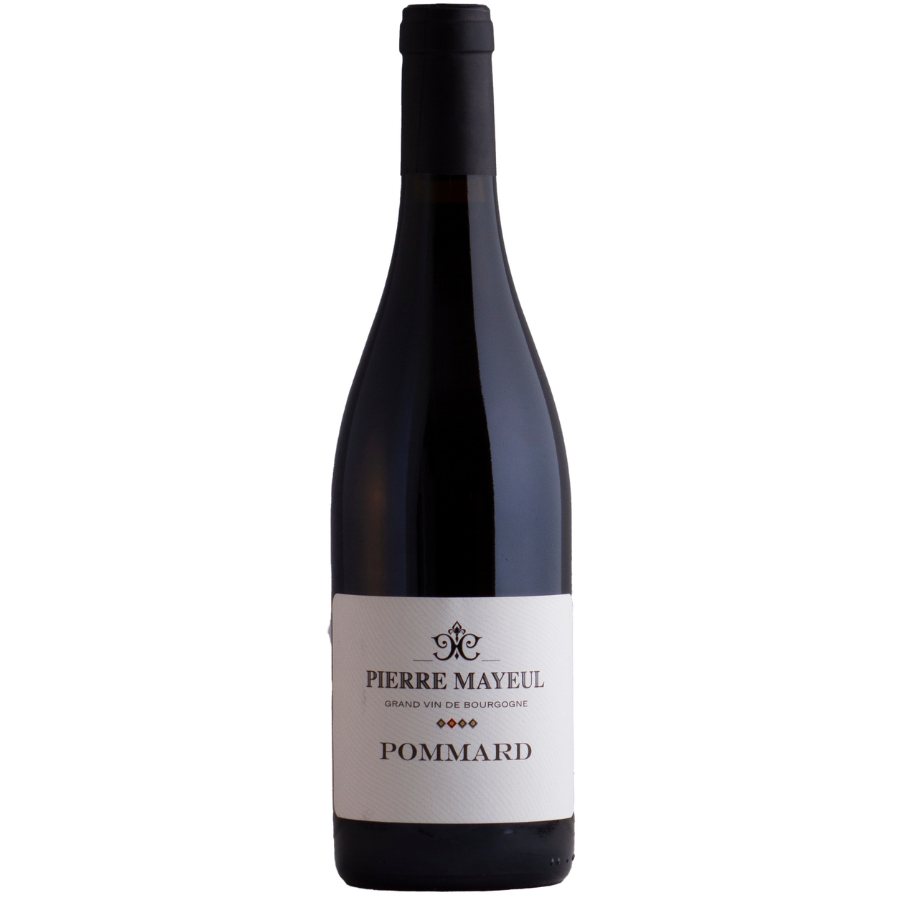 Bottle of Pierre Mayeul Pommard red Burgundy wine.