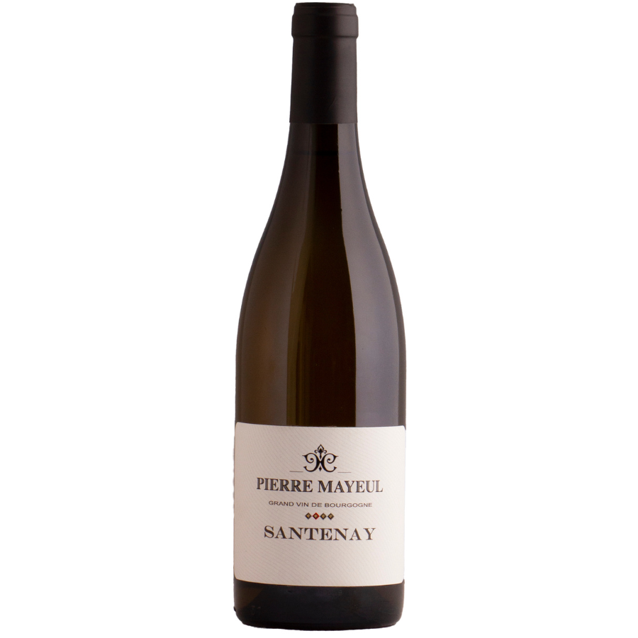 Bottle of Pierre Mayeul Santenay White Burgundy, showcasing the elegance of French wine from the Burgundy region.