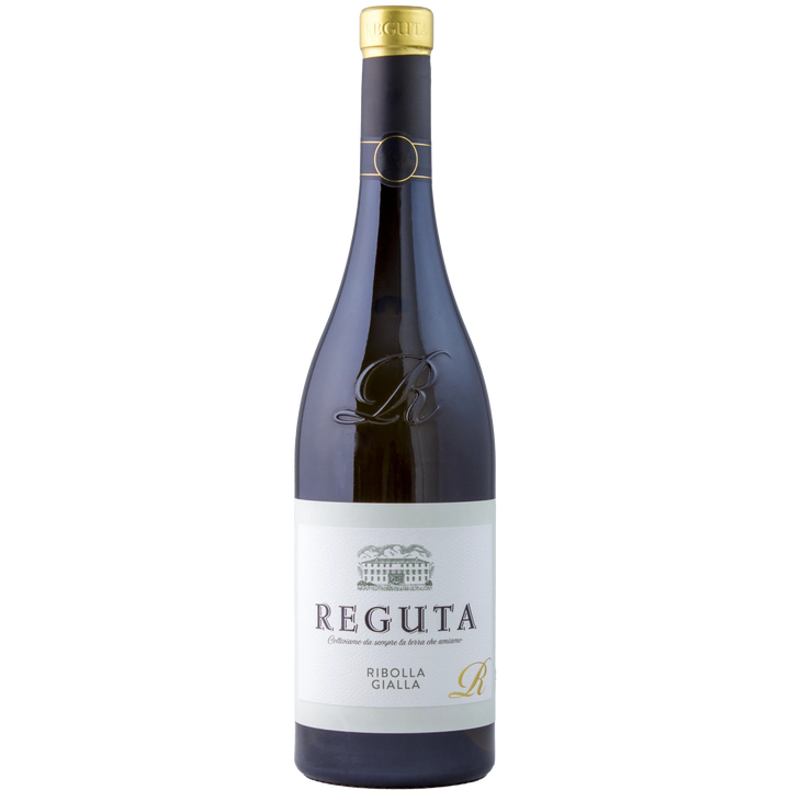 Bottle of Reguta Ribolla Gialla wine, showcasing the elegant label design.