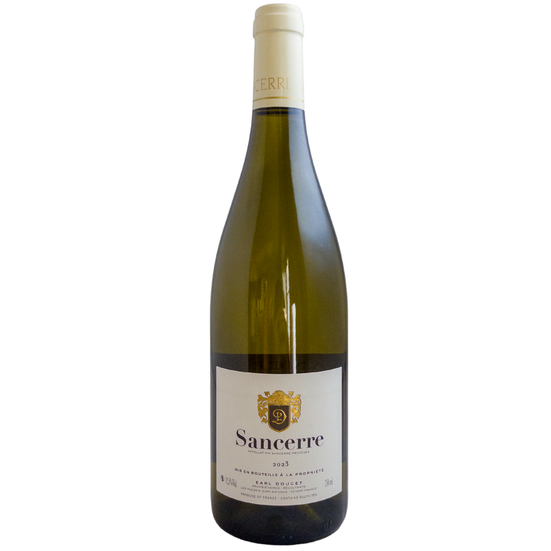 Bottle of Sancerre 2023 by Earl Doucet, a crisp and elegant white wine from the Loire Valley, known for its bright acidity, citrus notes, and minerality.