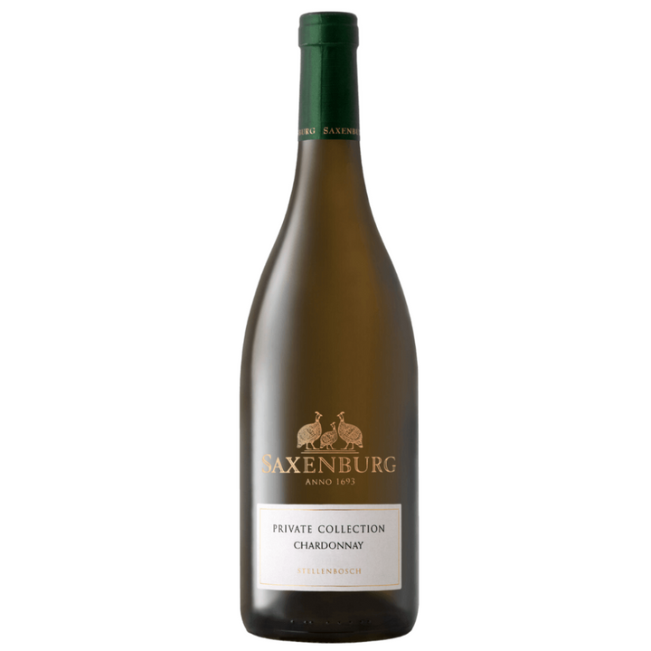 Saxenburg Private Collection Chardonnay bottle from Stellenbosch, showcasing a premium South African white wine.