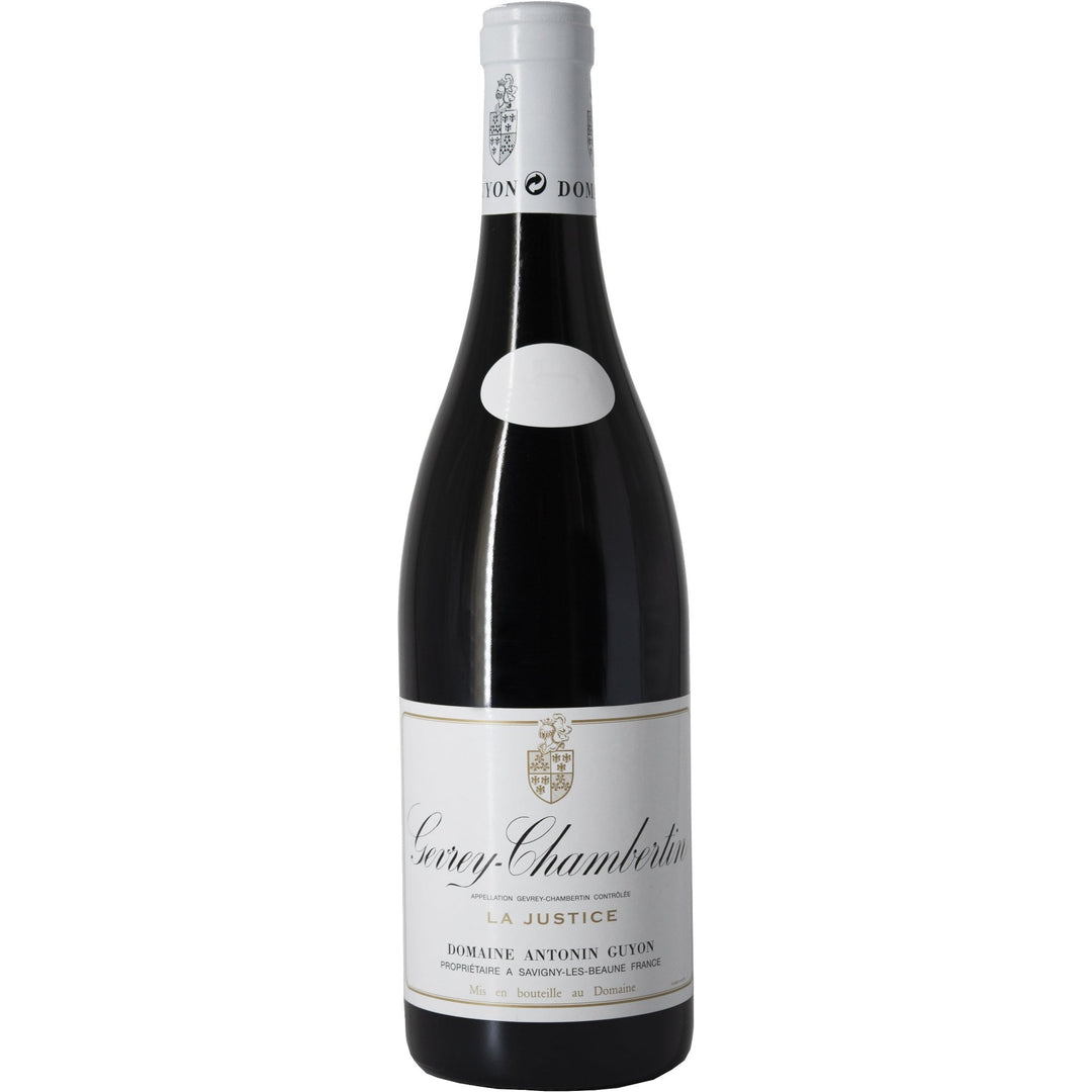 Domaine Antonin Guyon Gevrey Chambertin La Justice – Burgundy Pinot Noir wine bottle with a white label, produced in Côte de Nuits, Burgundy