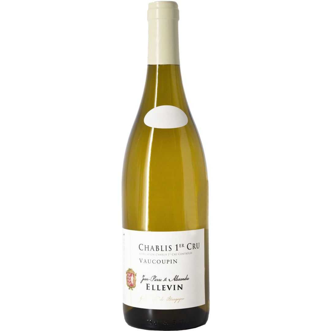 Jean-Pierre and Alexandre Ellevin Chablis 1er Cru Vaucoupin – Premier Cru Chardonnay from Chablis, Burgundy, with a light gold hue and elegant label.