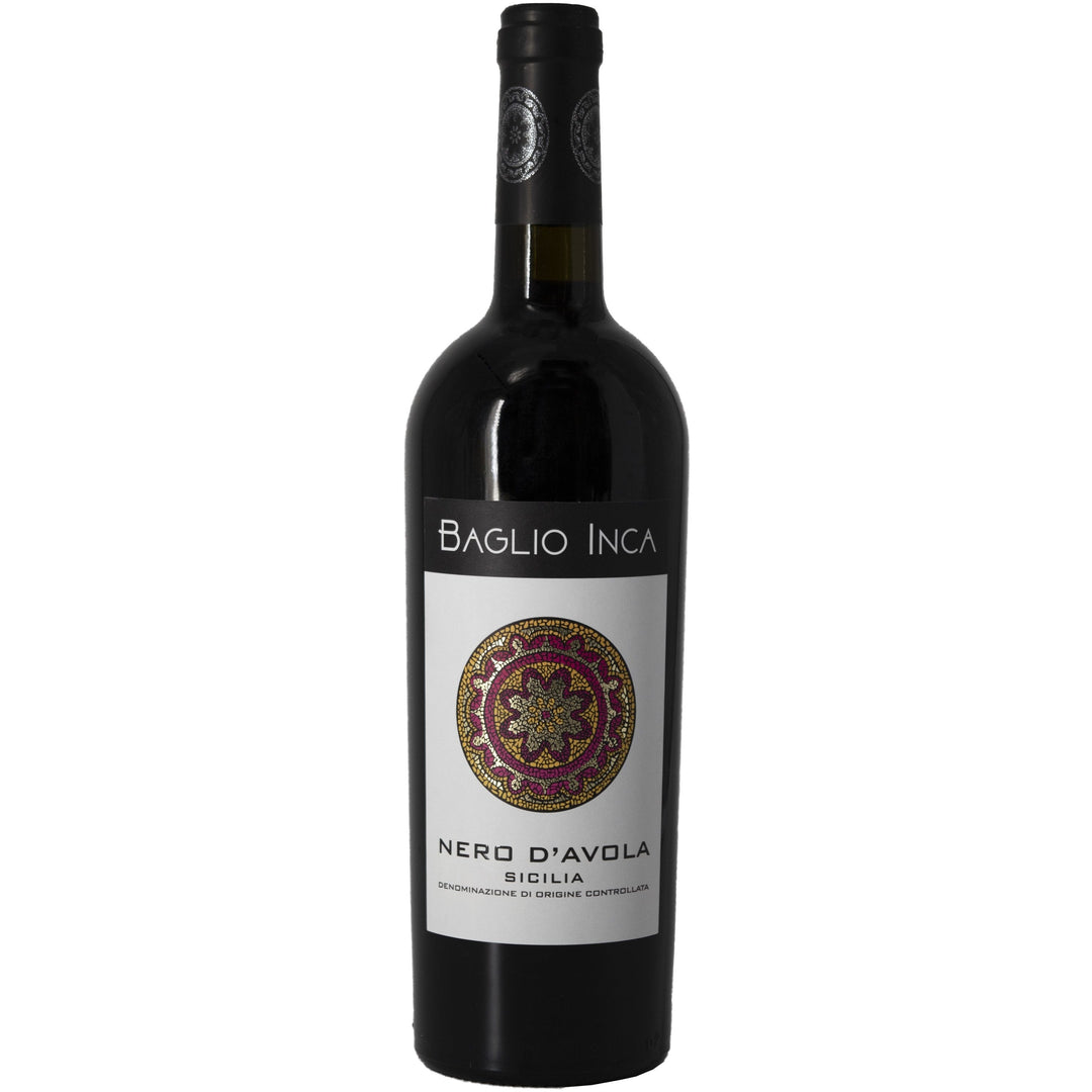 A bottle of Baglio Inca Nero d'Avola, a Sicilian red wine.