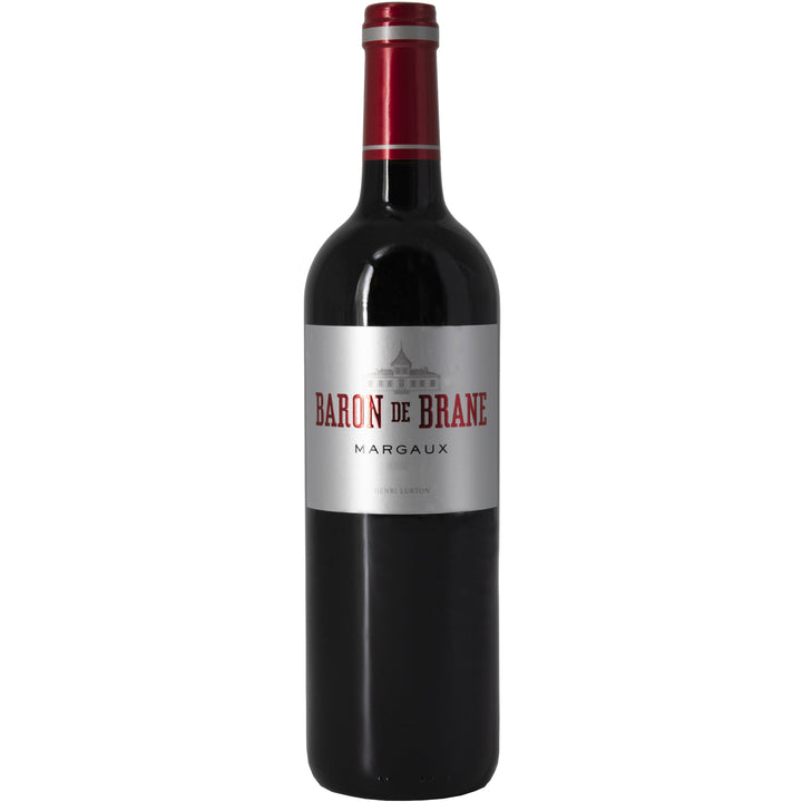 A bottle of Baron de Brane Margaux, a refined red wine from Bordeaux, produced by Château Brane-Cantenac.