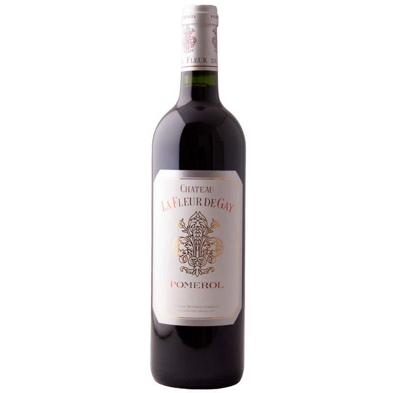 A bottle of Château La Fleur de Gay Pomerol, an elegant Bordeaux red wine.