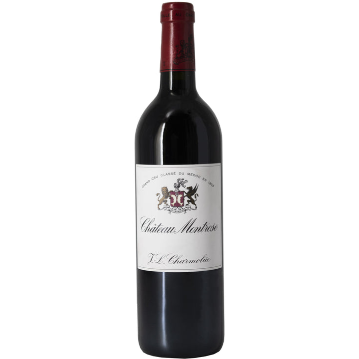 A bottle of Château Montrose, a Grand Cru Classé from the Médoc region of Bordeaux.