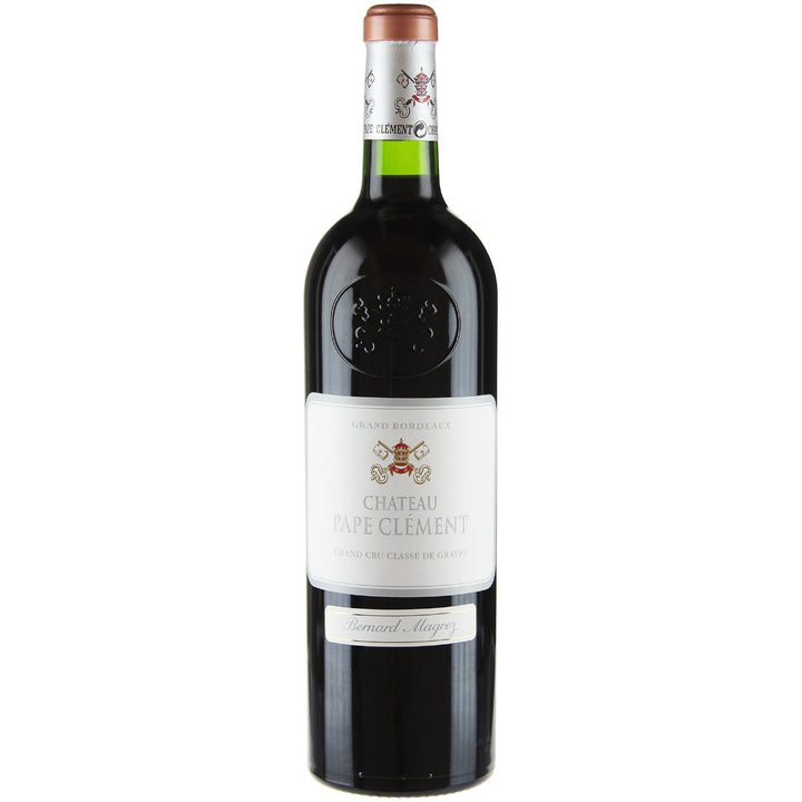 A bottle of Château Pape Clément Grand Cru Classé red wine, an iconic Bordeaux selection.