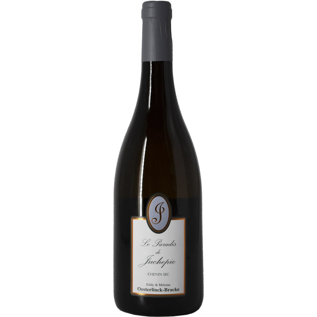 A bottle of Le Paradis de Juchepie Chenin Sec, showcasing its elegant label and classic French wine design.