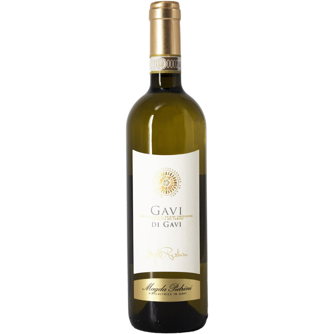 Magda Pedrini Gavi di Gavi 2023 wine bottle, an elegant Italian white wine from the Gavi DOCG region, featuring fresh fruit and floral notes with a refined finish.