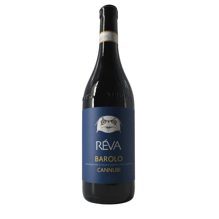 Bottle of Réva Barolo Cannubi red wine from Italy.