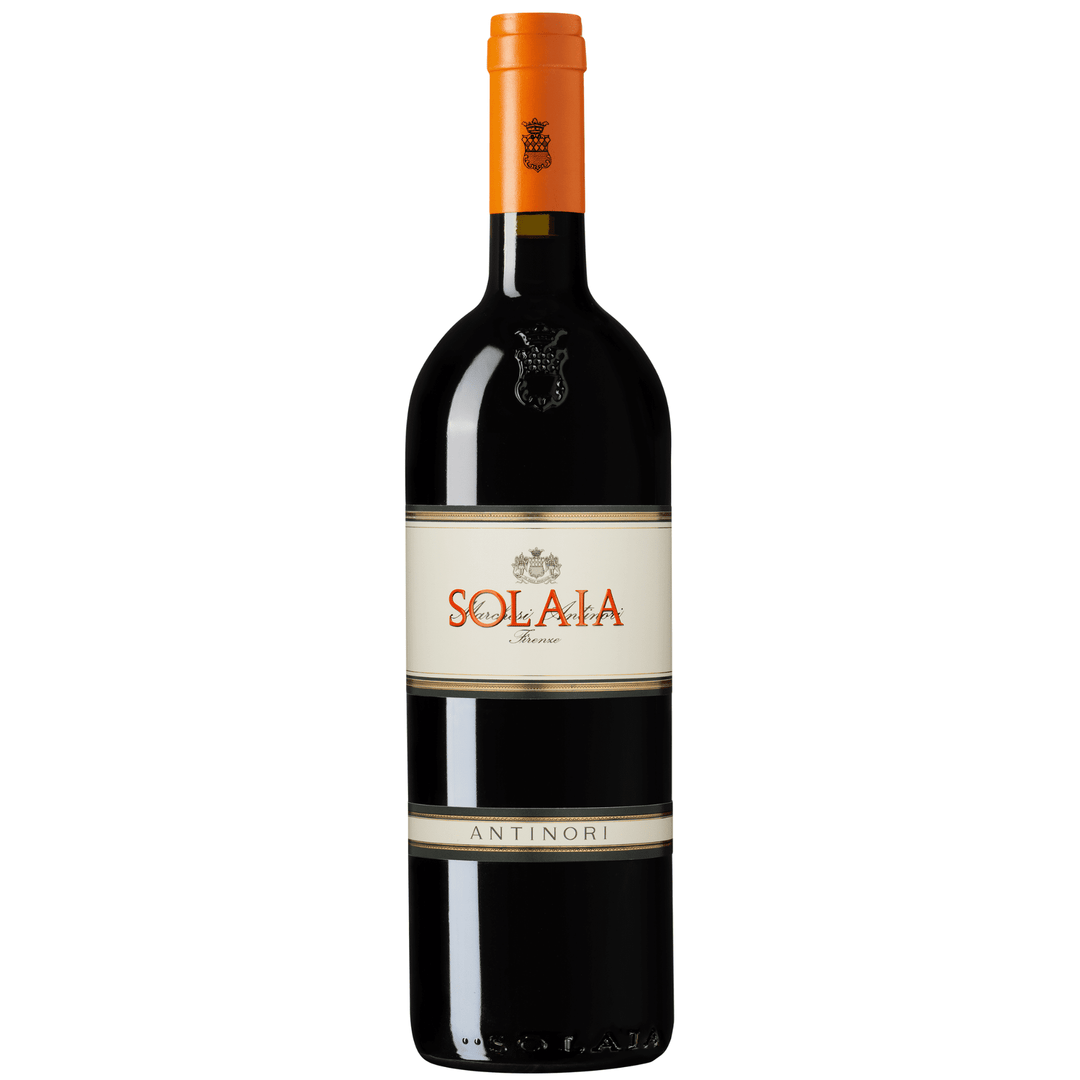 Bottle of Solaia Antinori Toscana red wine, a prestigious Italian Super Tuscan blend.