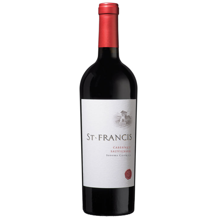 St. Francis Cabernet Sauvignon bottle from Sonoma County with a sleek red foil and elegant label design.