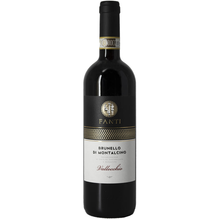 Bottle of Tenuta Fanti Brunello di Montalcino Vallocchio red wine from Tuscany, Italy.